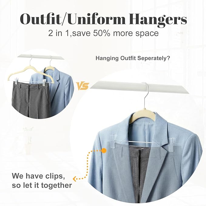 HOUSE DAY Velvet Skirt Hangers 24 Pack, Beige Velvet Pant Hangers with Adjustable Clips, Space Saving Slim Shorts Hanger, Heavy Duty Non Slip Clip Hanger for Pants, Skirts, Shorts