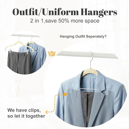 HOUSE DAY Velvet Skirt Hangers 36 Pack, Beige Velvet Pant Hangers with Adjustable Clips, Space Saving Slim Shorts Hanger, Heavy Duty Non Slip Clip Hanger for Pants, Skirts, Shorts