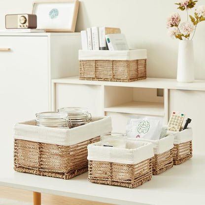 Vagusicc Wicker Storage Basket, 5 Pack Baskets for Organizing, Seagrass Storage Baskets, Rectangular Wicker Baskets for Storage Shelves, Cube Storage Bins For Closet/Clothes/Dresser