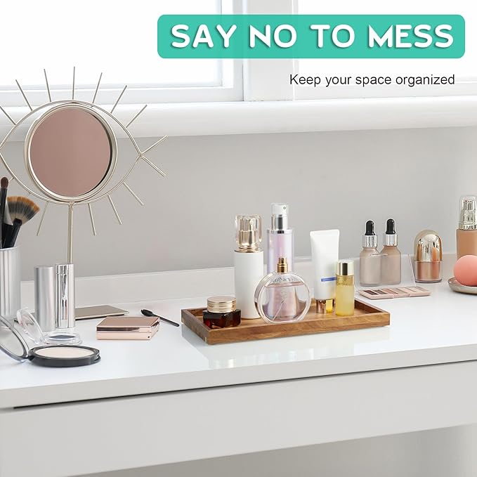 ALELION 11.7" Bathroom Vanity Tray for Counter - Acacia Wood Decorative Tray for Toilet Tank Makeup Perfume Jewelry Catchall Coffee Table - Wooden Kitchen Countertop Organizer for Soap Dispenser