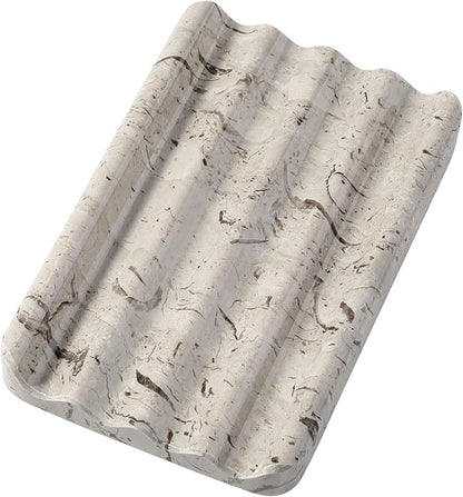 Koville Natural Grey Marble Soap Dish for Shower, Stone Soap Tray for Bathroom, Gray Bar Soap Holder for Sink, Stripe Grooves Soap Saver Stone Dish Keep Bars Dry Easy Clean