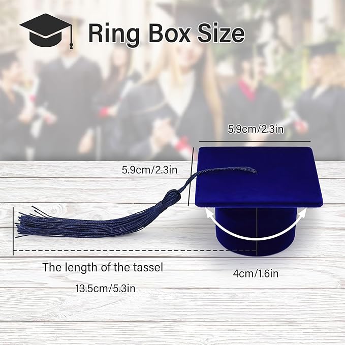 Graduation Cap Jewelry Box, Personalized Ring Box Velvet Earring Ring Display, Creative Organizer Jewelry Box Storage Case Ring Holder for Graduation Celebration Wedding Ceremony Birthday Party(Blue)