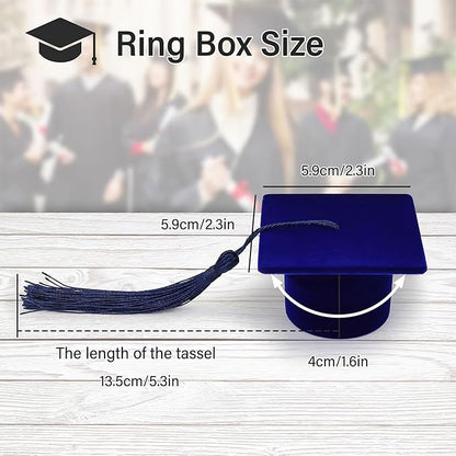 Graduation Cap Jewelry Box, Personalized Ring Box Velvet Earring Ring Display, Creative Organizer Jewelry Box Storage Case Ring Holder for Graduation Celebration Wedding Ceremony Birthday Party(Blue)