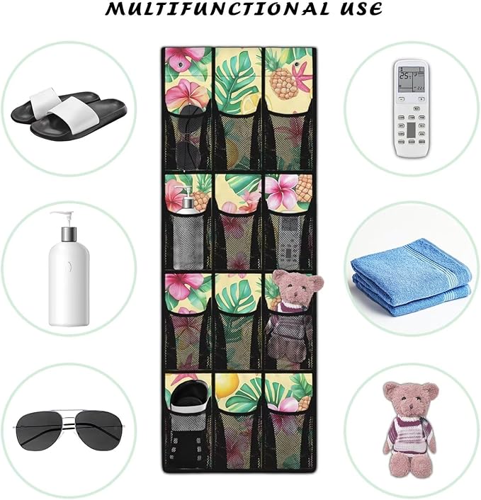 12 Large Mesh Pockets Over the Door Shoe Organizer Tropical Pineapple Lemon Hanging Shoe Rack for Closet Shoe Organizer Door Hanger
