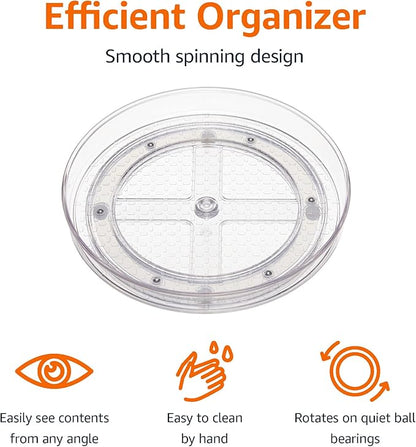 Amazon Basics Clear Rotating Lazy Susan Turntable Organizer for Condiments, 9-Inch, 2-Pack