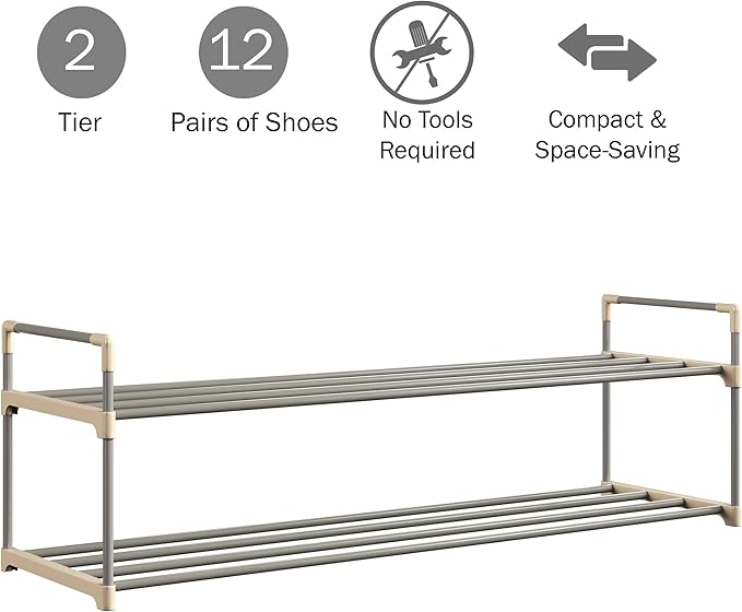 Home-Complete Shoe Storage Rack, 2-Tier Organizer for Closet, Bathroom, Entryway, 2 sets