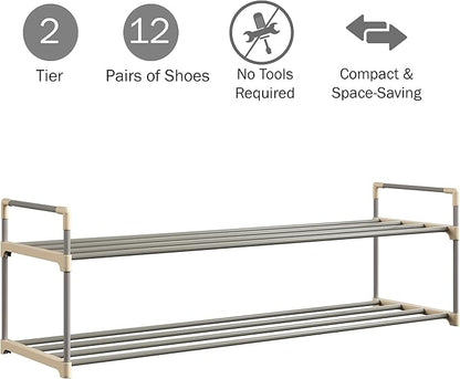 Home-Complete Shoe Storage Rack, 2-Tier Organizer for Closet, Bathroom, Entryway, 2 sets