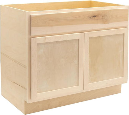 Quicklock RTA (Ready-to-Assemble) | Base Kitchen Cabinets - Shaker Style | Made in America (Raw Maple, 36" Wx34.5 Hx24 D Sink Base)