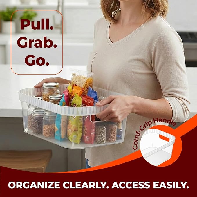 Tribello Modern Cabinet Organizers And Storage Pantry Shelf Organizer - Clear Plastic Storage Bins - Bulk 8-Pack (Medium - 12” X 8” X 4”)