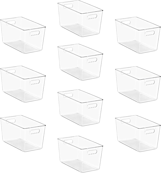 Sorbus Clear Storage Bins, 10 Pack X-Large Organization Bins with Handles – Clear Storage Containers for Storage, Pantry, Fridge, Cabinet, Closet & Kitchen Organization – BPA-Free Plastic