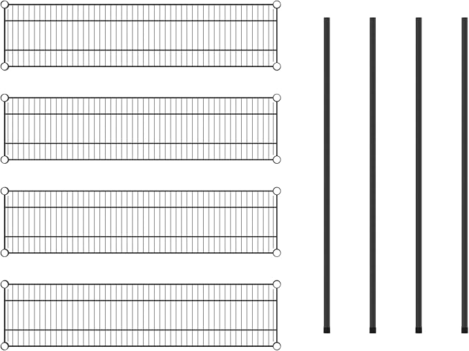 Commercial NSF Listed Black Epoxy Stationary Wire Shelving Kit 12" x 48" x 54", with 4 Shelves Perfect for Warehouse, Walk-in Refrigerator, Freezer, Grocery Store, Restaurant, Dishroom