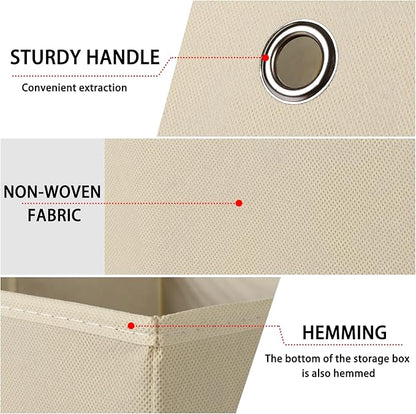 Foldable Storage Cubes Bins ,11 Inch Cloth Storage Cube Fabric Storage Box Cubes Organizer Baskets with Handles for Home Organizer Set of 3 (Creamy-White)