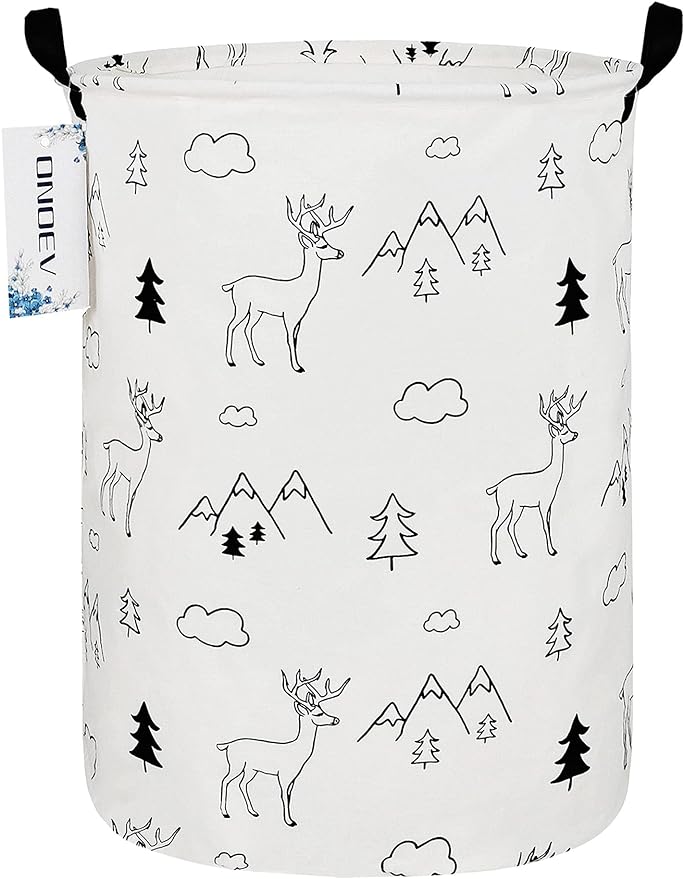 Round Woodland Deer Laundry Basket, Collapsible Laundry Hamper for Kids, Cute Mountain Forest Storage Bin, Waterproof Toy Storage for Nursery, Bedroom, Playroom, New Parent Gift(Forest deer)