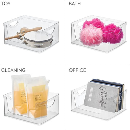 iDesign Stackable Open-Front Storage Bin with Handles for Kitchen, Set of 2, Clear, Made in USA