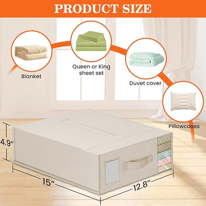 WOWBOX Sheet Organizers and Storage,Closet Bed Sheet Organizer Under Bed Storage and Organization with Label Cards & Clear Window for Bedding Sheets,Duvet Covers,Blankets (10 Pack，Beige)