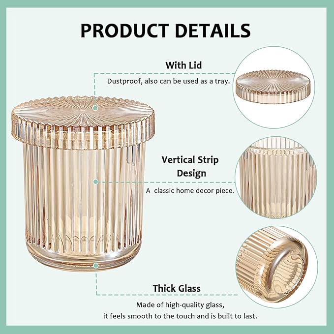 Hipiwe Glass Qtip Holder Dispenser 2 Pack Q-tip Apothecary Jars Cotton Swabs Organizers and Storage Bathroom Canister with Lid Vanity Makeup Organizer for Cotton Balls, Pads, Floss Picks, Amber