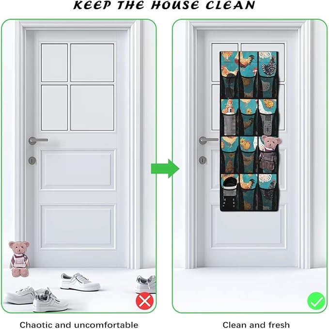 Roosters Over The Door Hanging Storage Organizer, 12 Reinforced Pockets for Toys Sundries Organizers and Storage