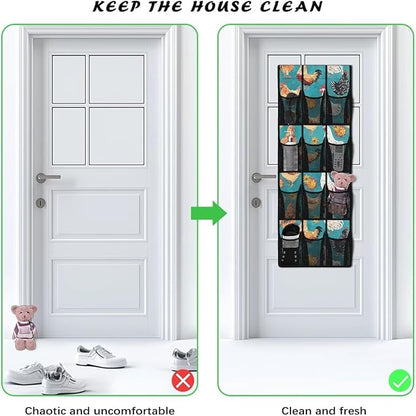 Roosters Over The Door Hanging Storage Organizer, 12 Reinforced Pockets for Toys Sundries Organizers and Storage