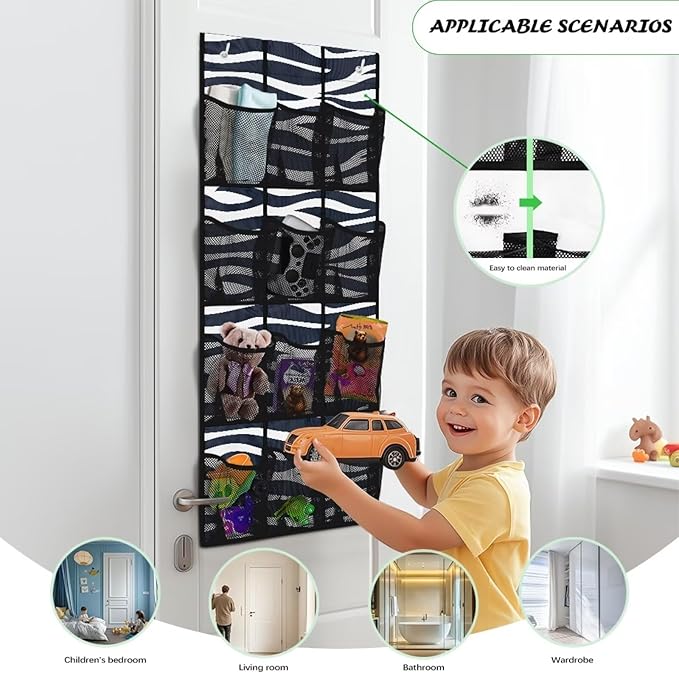 Multi-Functional 12-Pocket Hanging Bag for Doors, Heavy Duty Oxford Cloth Waterproof Lightweight and Space-Saving Design, Zebra Stripe