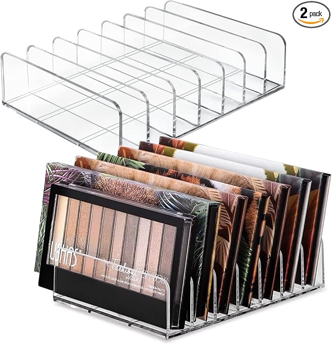 Vowcarol Eyeshadow Palette Organizer, Acrylic 7-Section Divided Makeup Palette Organizer Holder - Clear 2 Pack