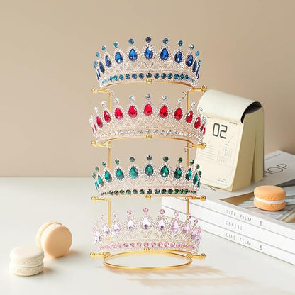 CALLARON Crown Display Stand, Jewelry Organizer Stand 4-Layer, Metal Necklace Display Holder, Vintage Headband Display, Gold Headdress Storage Rack Display for Crown Hairband Necklace Jewelry