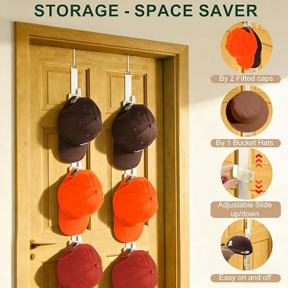 Over the Door Hat Rack for 32 Baseball Caps - 2 Pack Adjustable Baseball Hat Organizer, Heavy Duty Hat Holder for Door, Space-Saving Baseball Cap Storage & Hanging Display System