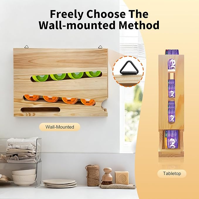 Wood Cat Food Can Organizer, 3-Tier Stackable FIFO Pantry Organizer, Holds 21(3oz) Cans, Upgraded Wall-Mounted Pet Food Can Container for Kitchen Cabinet & Countertop（No Installation Required）