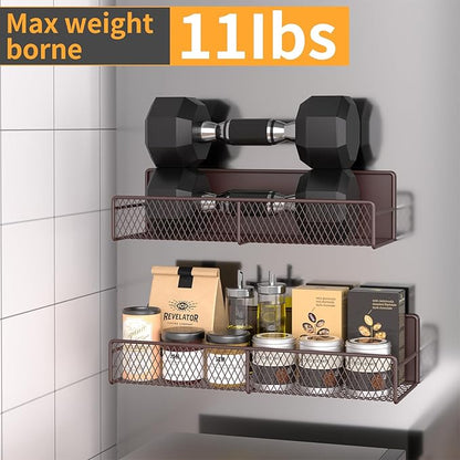 DTUQYX Magnetic Spice Rack for Refrigerator, 4 Pack 100% Metal Strong Magnet Fridge Shelves, Space Saving Spice Organizer, No Drilling Moveable Home Kitchen Laundry Room Storage Organization, Brown