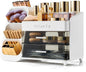 Makeup Organizer for Vanity with Brush Holder, Countertop Makeup organizer with Drawers for Skincare, Cosmetics, Perfumes, Eyeshadow Palettes, Spacious Cosmetic storage organizer