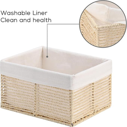 Vagusicc Wicker Storage Basket, Hand-Woven Paper Rope Basket, Rectangular Small Basket for Organizing, Cube Storage Bin for Closet/Clothes/Dresser, Beige, 5-Pack