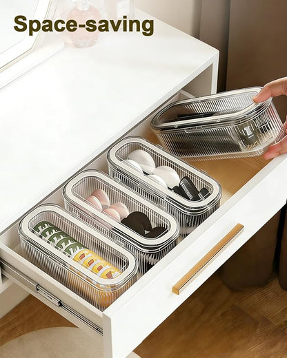 Makeup Brush Holder Organizer, Cosmetic Storage Case with Lid, Clear Acrylic Waterproof Dustproof Organizer for Makeup Sponges, Vanity, Bathroom & Desktop (1 Pack)