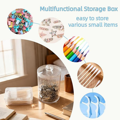 4 Pcs Qtip Holder Dispenser, 2Pcs Clear Acrylic Qtip Dispenser Apothecary Jars with Lids and 2Pcs Portable Travel Cotton Pad Holder for Cotton Ball, Swab,Pads, Rounds,Floss Picks, Hair Clips
