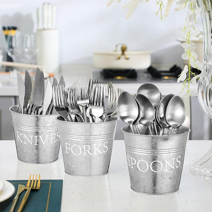 Honeydak 3 Pcs Farmhouse Silverware Holder Countertop Metal Cooking Utensil Caddy Fork Knife and Spoon Cutlery Organizers for Kitchen Counter, Cabinet, Drawer or Pantry