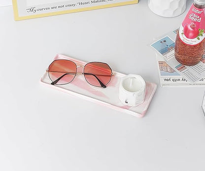 9.2" Porcelain Small Bathroom Tray, Ceramic Countertop and Vanity Tray for Cosmetics, Perfume, Jewelry, Candle - Kitchen Soap Tray for Kitchen Counter (Pink)