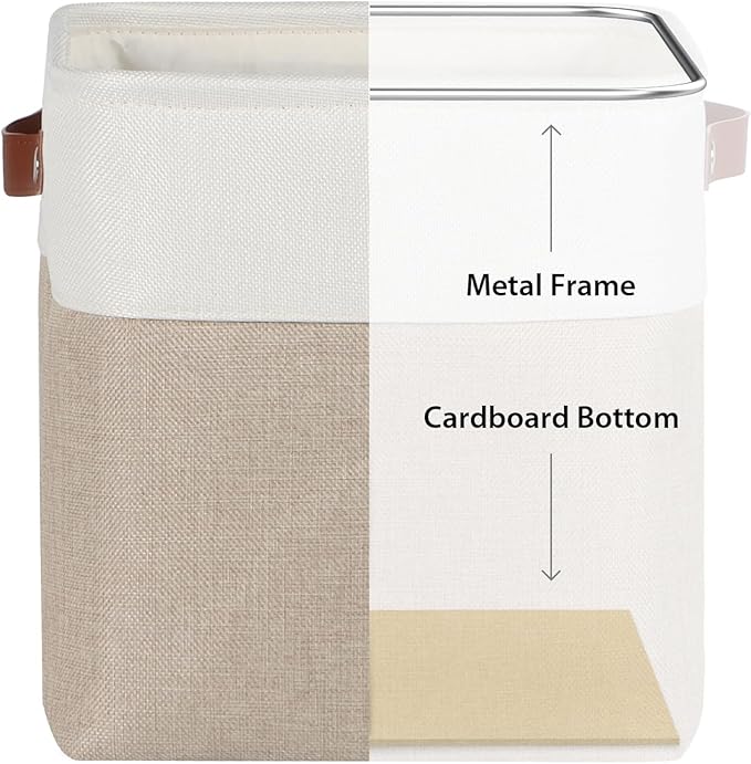Fabric Storage Cubes 10.5”x10.5”x11” Cube Storage Bins for Closet Organizers and Storage Shelves Foldable Storage Bin with Handles, 6 Pack, Beige, PU Leather Handle