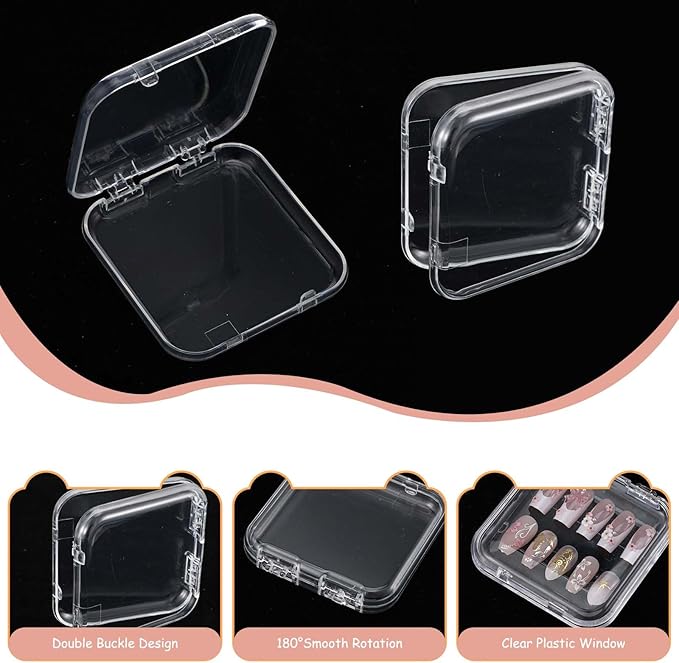 36 Pcs Press On Nail Storage Boxes, Storage Case, Clear Acrylic Fake Nail Organizer Container for Nails Display Salon Supplies 3x3x0.6 Inch