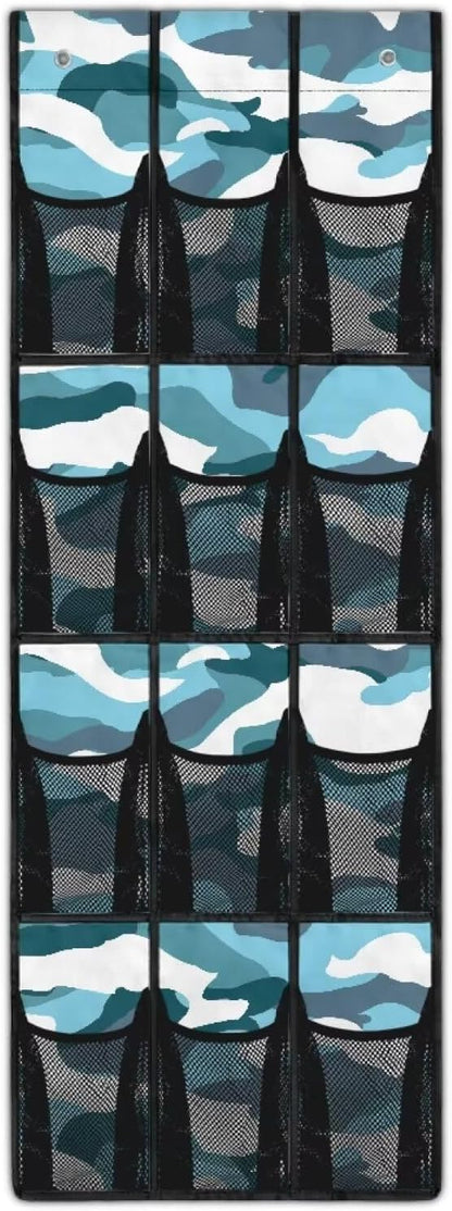 Generic Blue Camouflage Bed Organizer Hanging Pocket Strong Door Storage Organizer Heavy Duty Over Door Storage Organizer with Waterproof Pockets for Dormitory Kitchen
