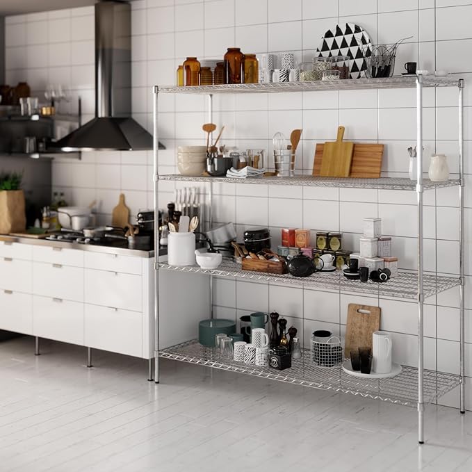 24" Deep x 72" Wide x 74" Height Wire Shelving Kit | 4-Tier | NSF Commercial Storage Rack Unit