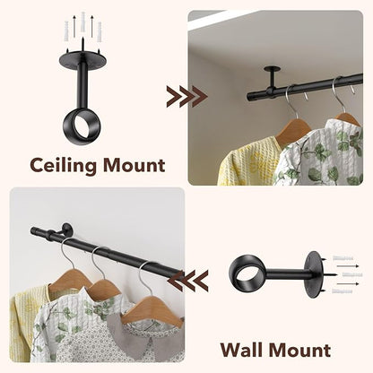 SUTINE Closet Rod, Closet Rods for Hanging Clothes, 17 to 37 inch Adjustable Ceiling/Wall mounted Closet Hanging Rod, Heavy Duty Clothes Rod Clothing Bar, Closet Poles for Hanging Clothes for Wardrobe