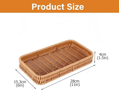 Toilet Tank Tray Storage Basket, Metal Woven Bathroom Basket Decorative Tray for Toilet Paper Storage, Wicker Vanity Organizer Bin with Non-Slip Feet for Bathroom Counter or Back of Toilet-Brown