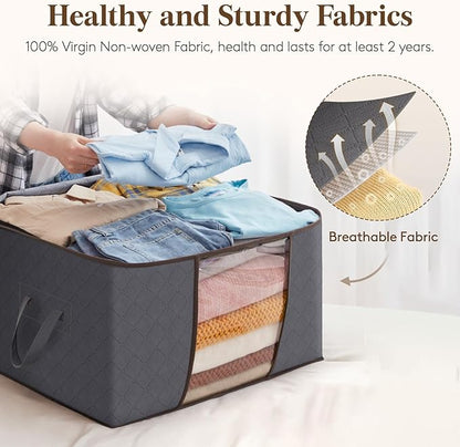 Lifewit 15 Pack 90L Clothes Storage Bins with Lids, Foldable Blanket Storage Bags with Zippers, Clear Window and Reinforced Handles, Closet and Organization for Clothing, Sweater, Comforter, Bedding