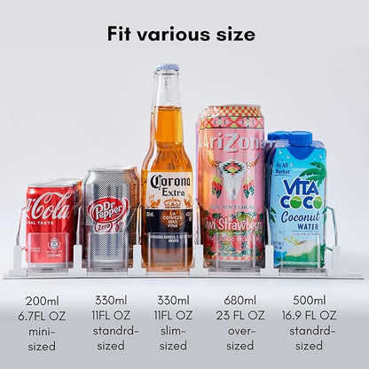 Baraiser Drink Organizer for Fridge, Self-Pushing Soda Can Organizer for Refrigerator, Width Adjustable Pusher Glide, Automatic Drink Dispenser (5 Rows, White)