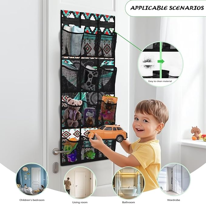 Aztec Bird Over The Door Shoe Organizer Foldable Space Saving Hanging Storage Holder 12 Mesh Pockets for Kitchen, Office, Dorm Rooms
