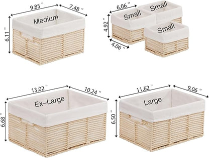 Vagusicc Wicker Storage Baskets, 6 Pack Baskets for Organizing, Wicker Basket with Handle, Rectangular Basket for Storage Shelves, Cube Storage Bins for Closet/Clothes/Dresser, Beige