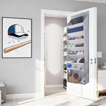 3in1 Over The Door Shoe Organizer with 5 Slanted Compartments,Removable Storage Bin & Transparent Pockets,Thickened Waterproof Oxford Fabric Shoes Rack for Shoes,Boots,Toys,Daily Essentials. (Grey)