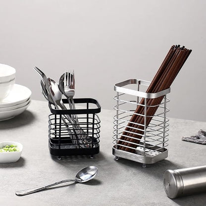 Stainless Steel Utensil Holder - Countertop Drying Caddy for Cutlery, Rust-Proof Organizer (Silver plus)