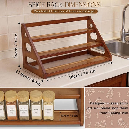 Bamboo 3 Tier Spice racks, Spice Organizer, Kitchen Seasoning Spices Rack, Suitable for Spice Organizers Such as Sitchen Countertops, Stoves, Sorage Rooms (XL)