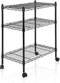 SUPER DEAL 3-Shelf Adjustable Heavy Duty Storage Wire Shelving Unit with Wheels, Metal Organizer Wire Rack Microwave Utility Cart, Black (24L x 14W x 31H)