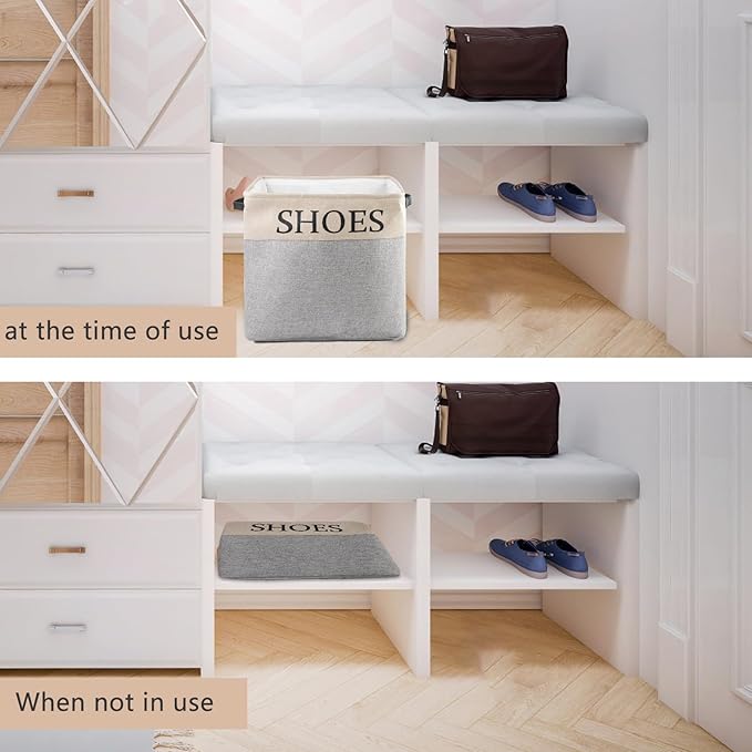 2 Pack Storage Basket for Shoe Organizer, Flodable Space-Saving Storage Bin Decorative Basket Shoe Storage Bin Organizer for Hallway Entryway Home Decor Living Room