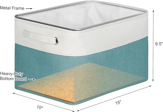 Foldable Storage Bin Collapsible Fabric Storage Basket Cube with Durable Handles Closet Organizer Bins for Organizing Shelves Drawers, Set of 3, 15" x 10" x 9.5", Teal